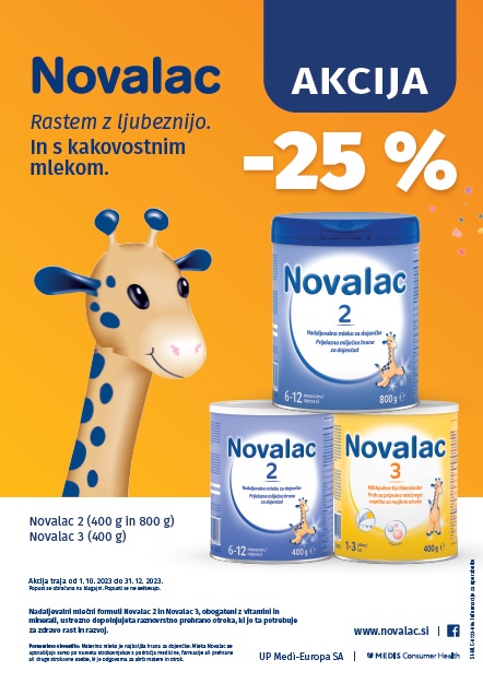 25% popust za nadaljevalne formule mleka Novalac