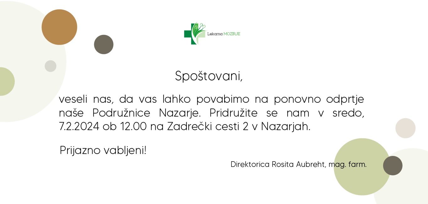 Vabilo na otvoritev Lekarne Nazarje